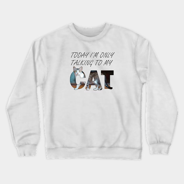 Today I'm only talking to my cat - gray and white tabby cat oil painting word art Crewneck Sweatshirt by DawnDesignsWordArt